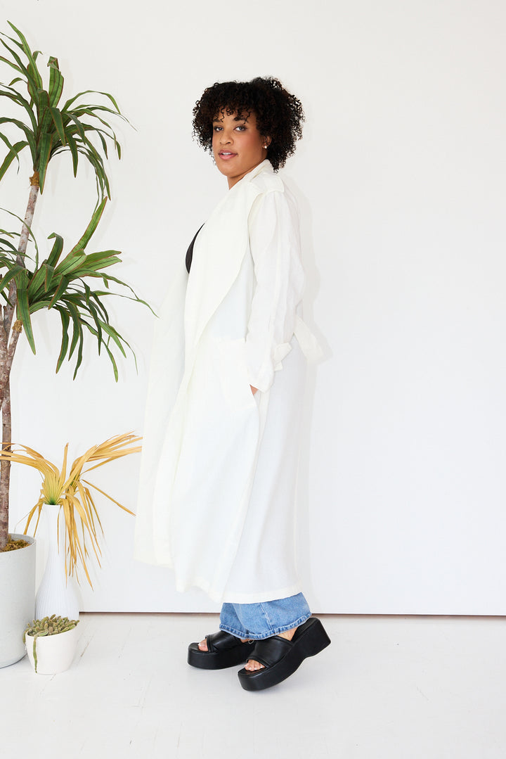 Belted Trench  Cream White Coat