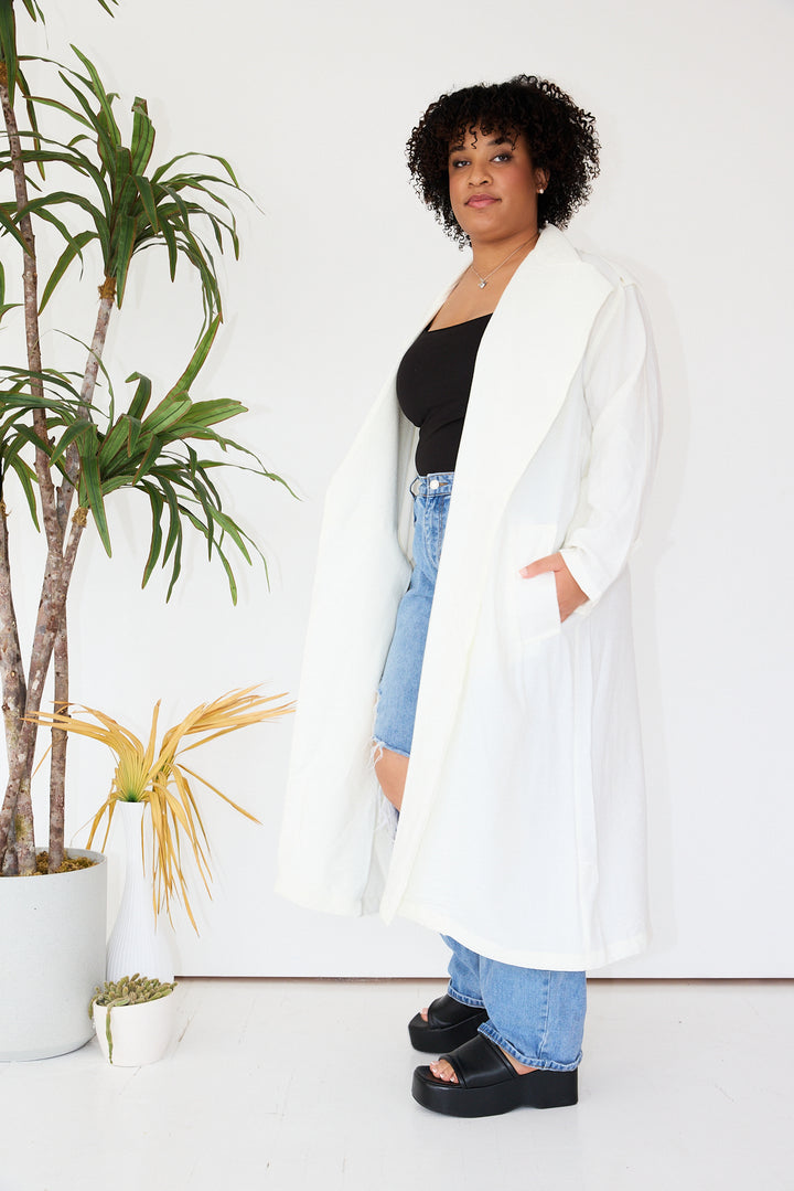 Belted Trench  Cream White Coat