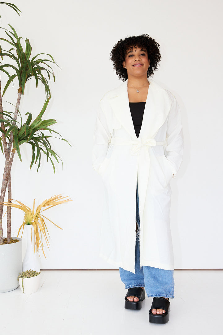 Belted Trench  Cream White Coat