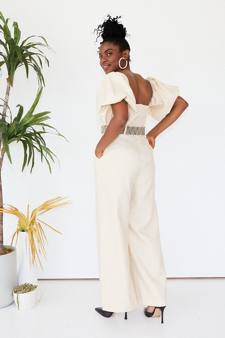 Beige Belted Jumpsuit