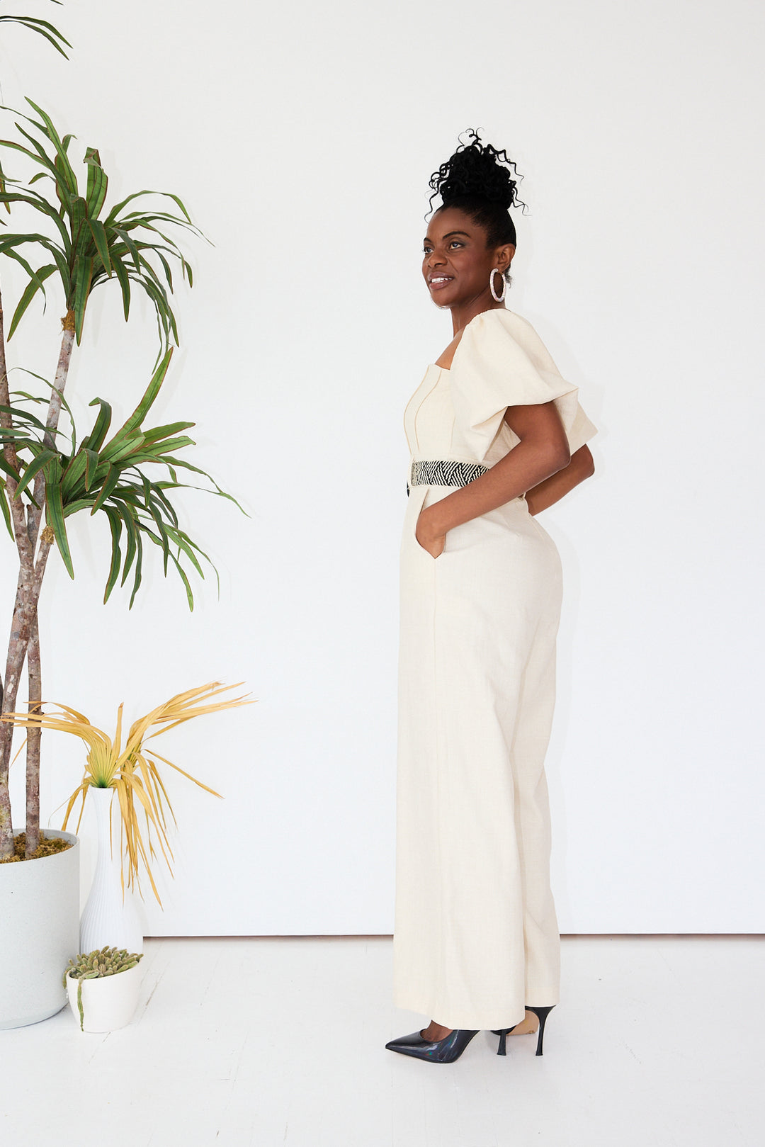 Beige Belted Jumpsuit