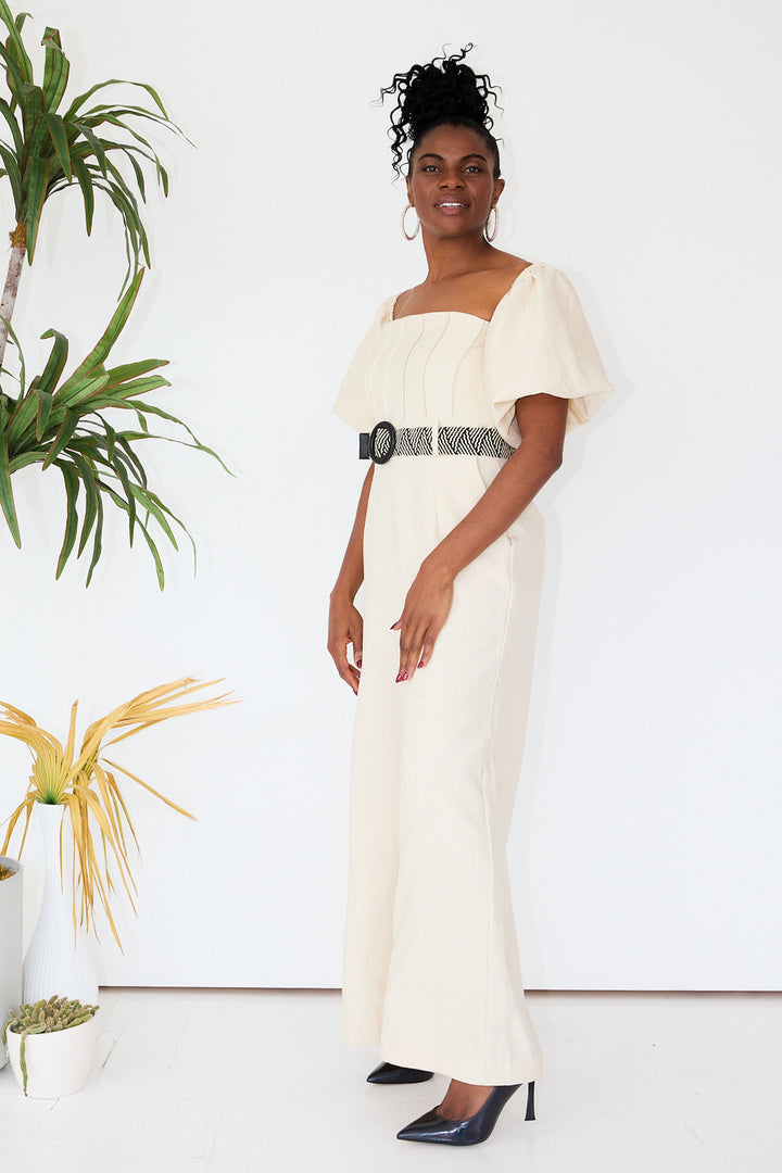 Beige Belted Jumpsuit