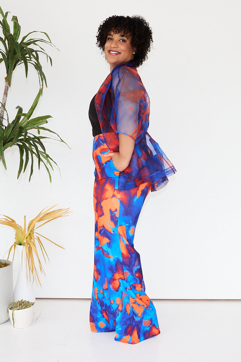 Tulle Patterned Blue Orange Pant