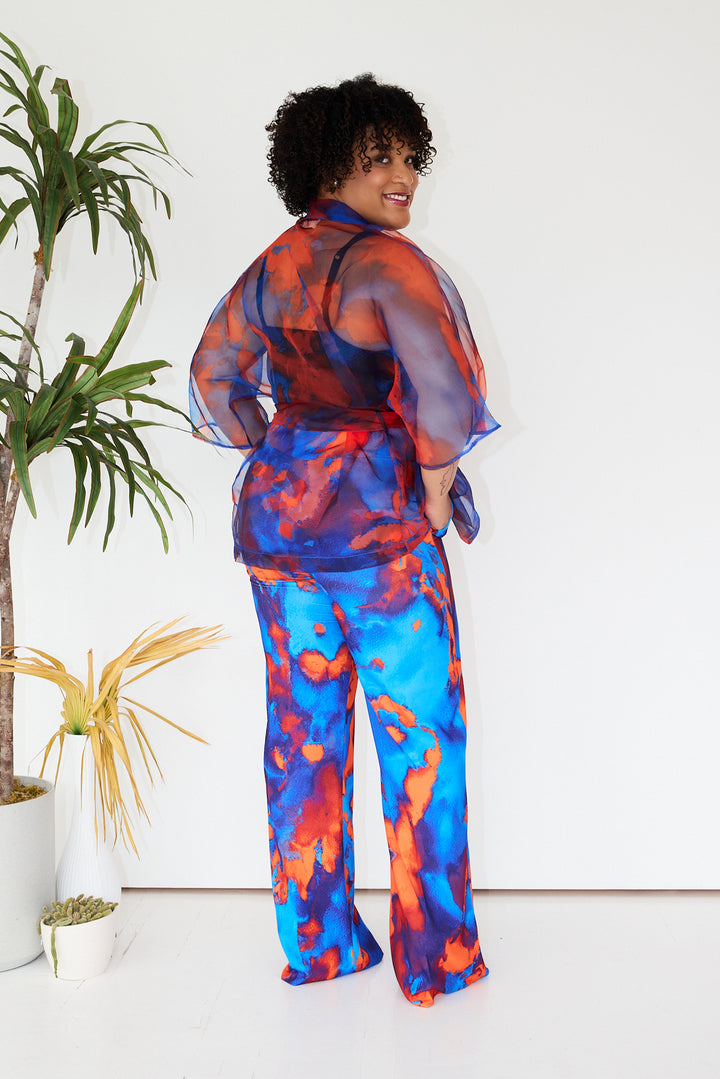 Tulle Patterned Blue Orange Pant