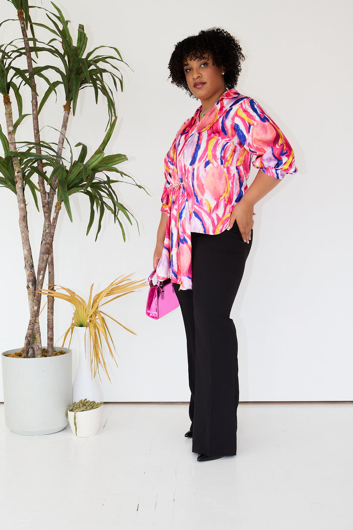 Pink, Blue, and White Flower Wrap Top