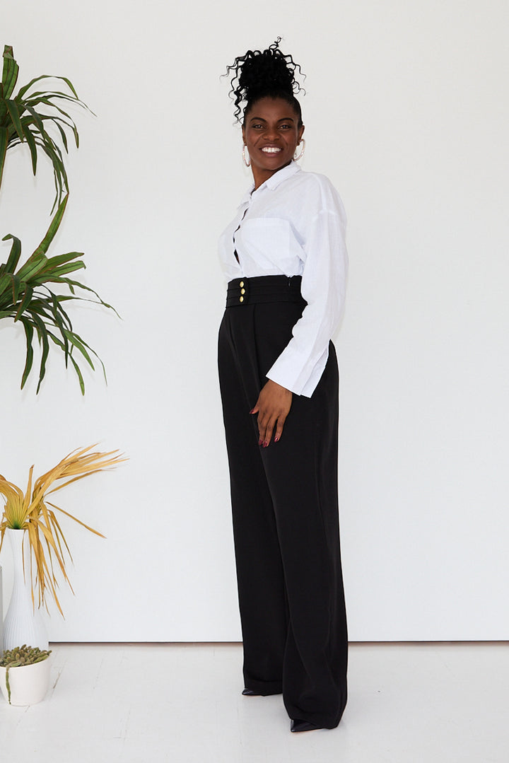 Black High waist pant with gold buttons