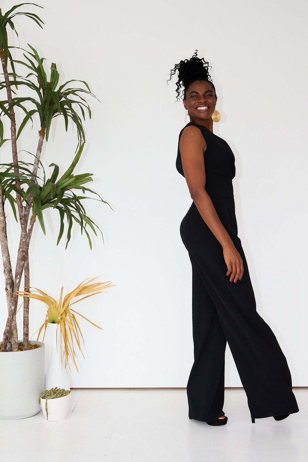 Black Faux Wrap Front Jumpsuit