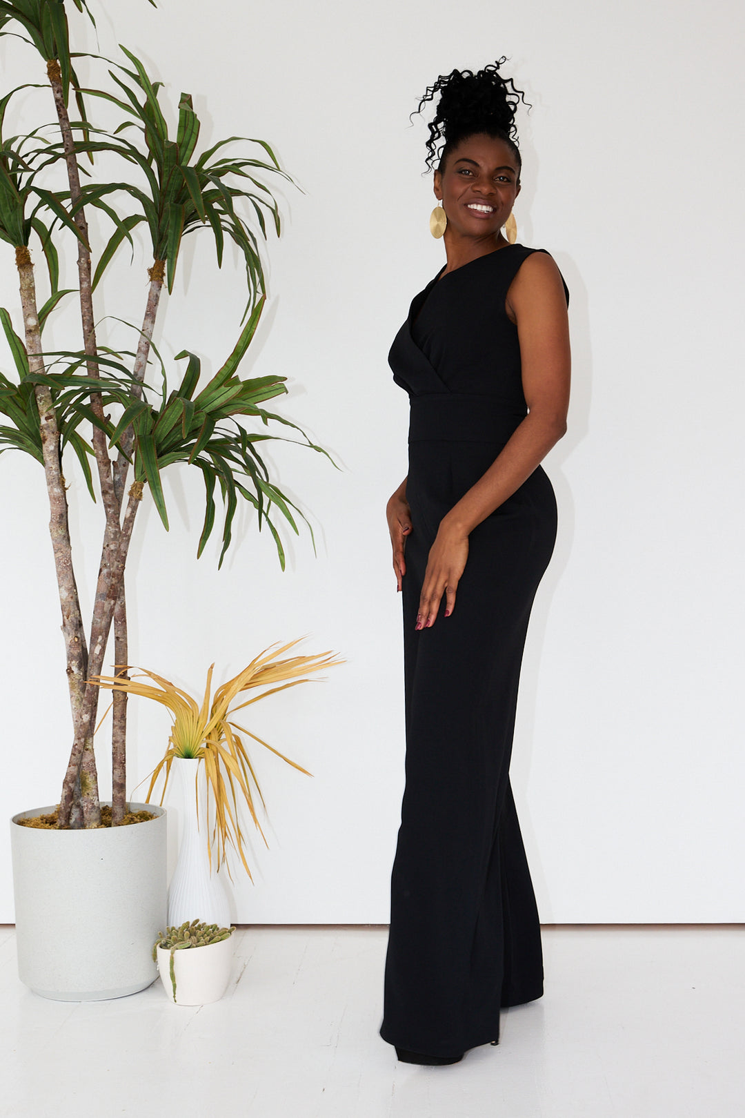 Black Faux Wrap Front Jumpsuit