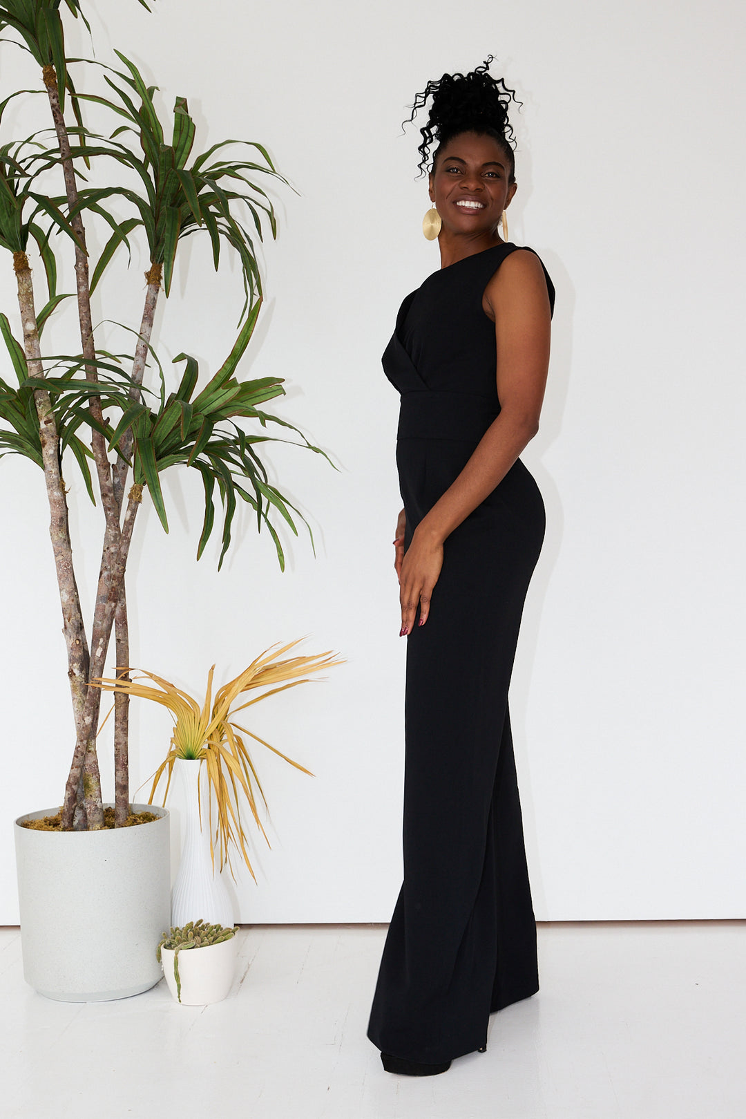 Black Faux Wrap Front Jumpsuit