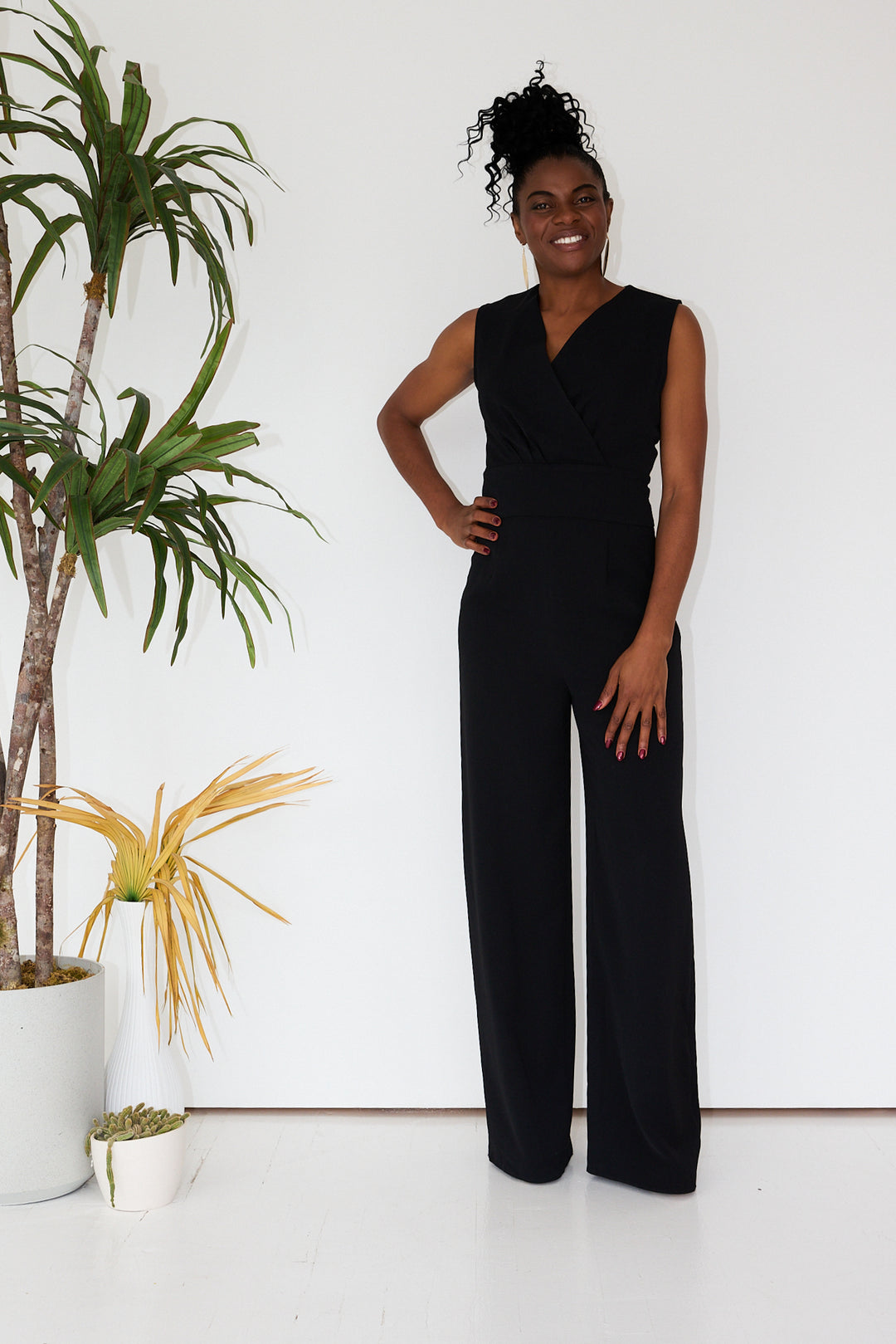 Black Faux Wrap Front Jumpsuit