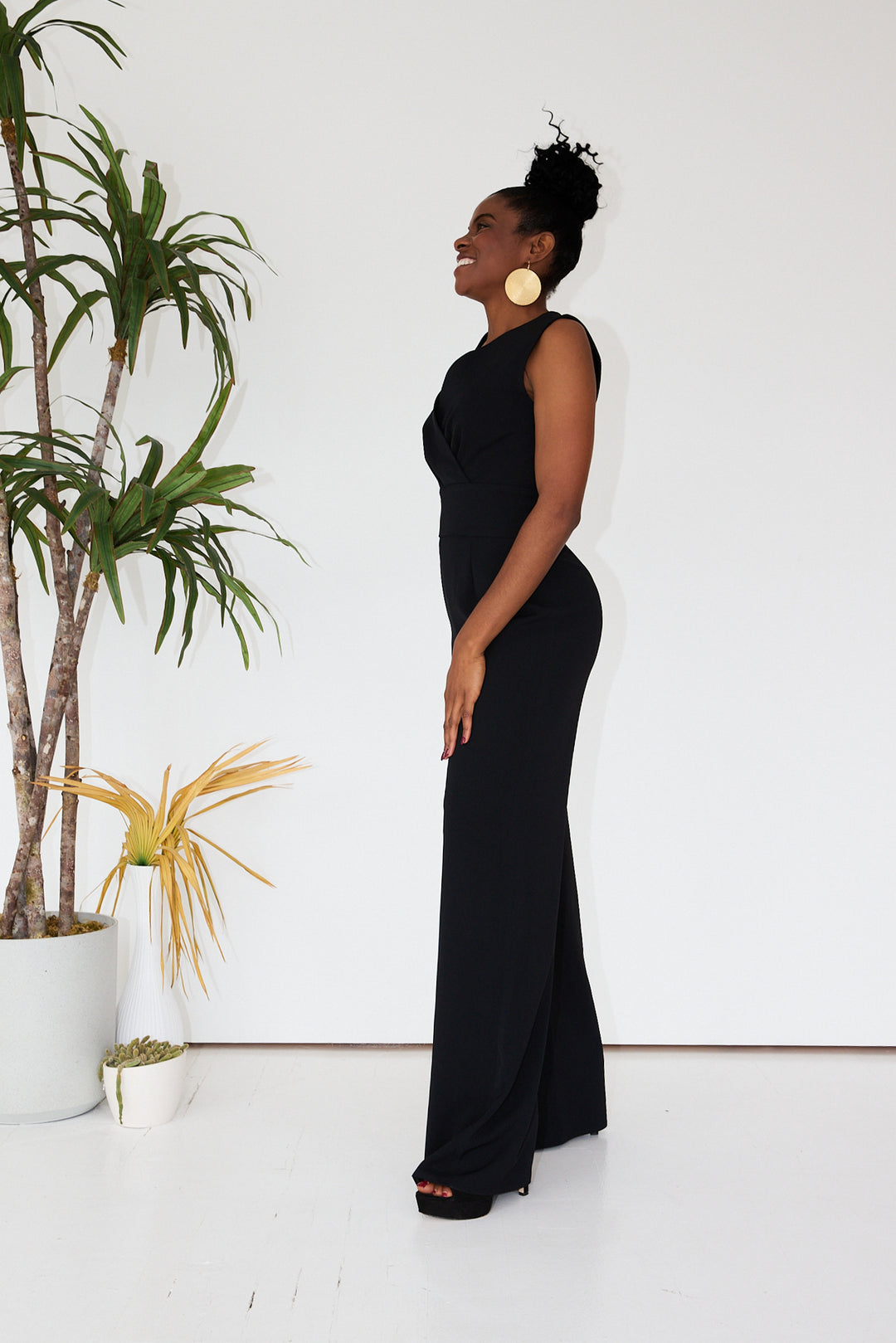 Black Faux Wrap Front Jumpsuit