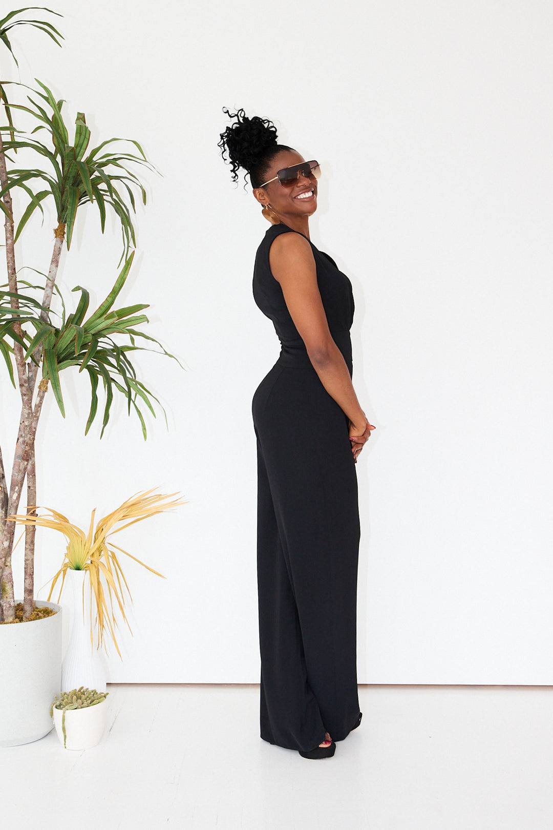 Black Faux Wrap Front Jumpsuit