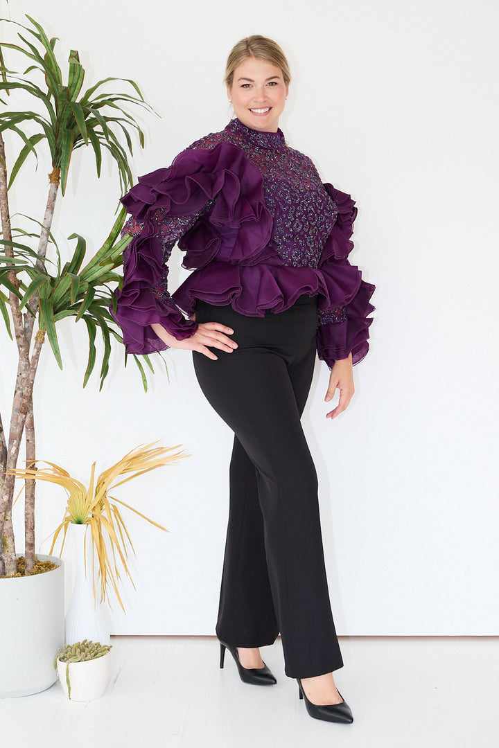 Multi Ruffle Design Purple Blouse