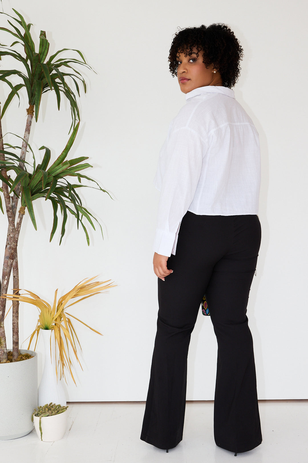 White Crop Top Long Sleeve Shirt