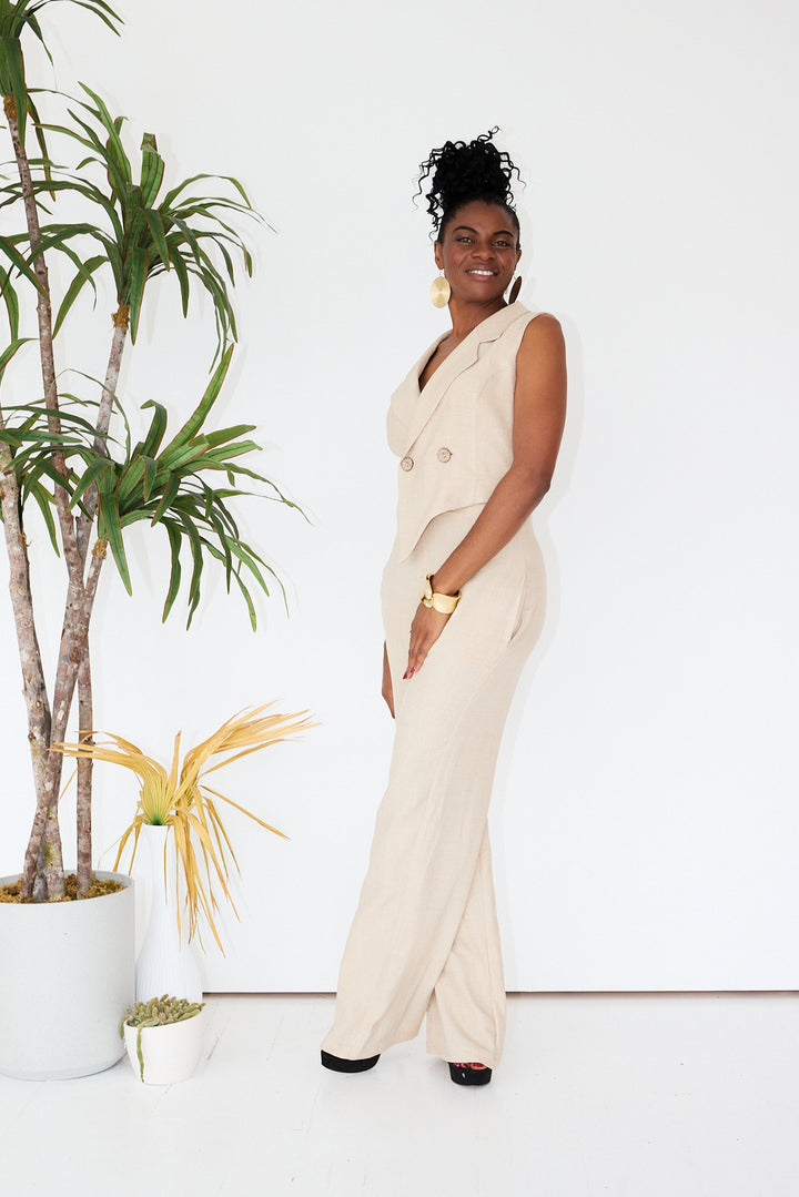 Beige sleeveless wrap Jumpsuit