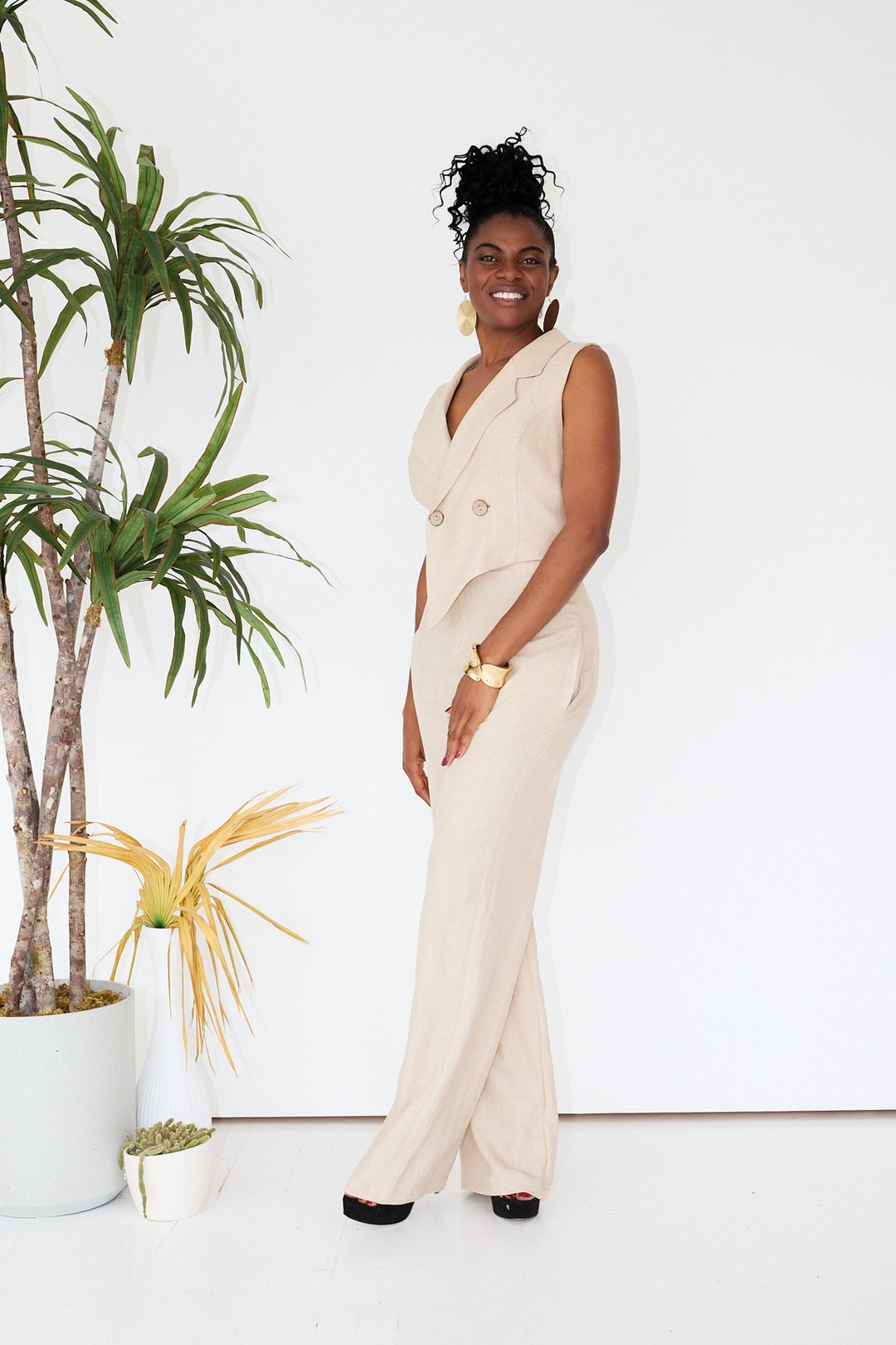 Beige sleeveless wrap Jumpsuit