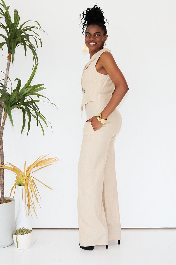 Beige sleeveless wrap Jumpsuit