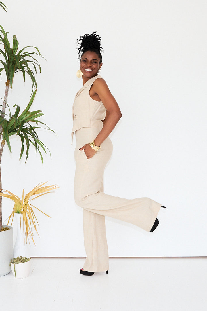 Beige sleeveless wrap Jumpsuit