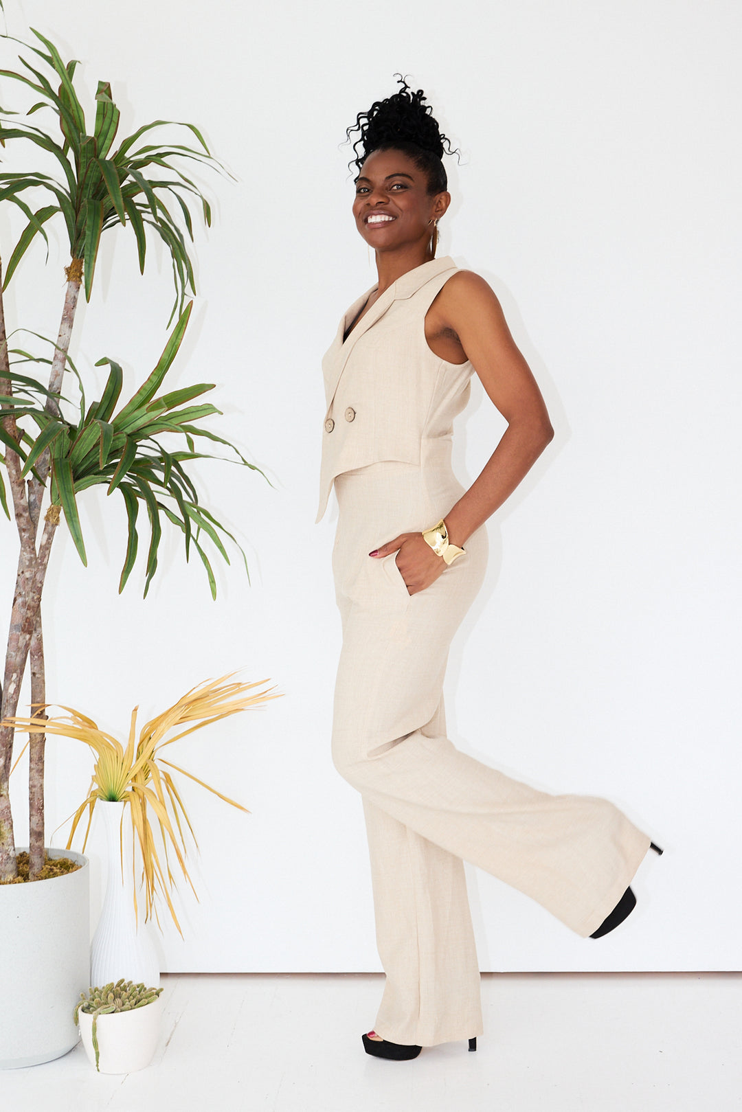 Beige sleeveless wrap Jumpsuit