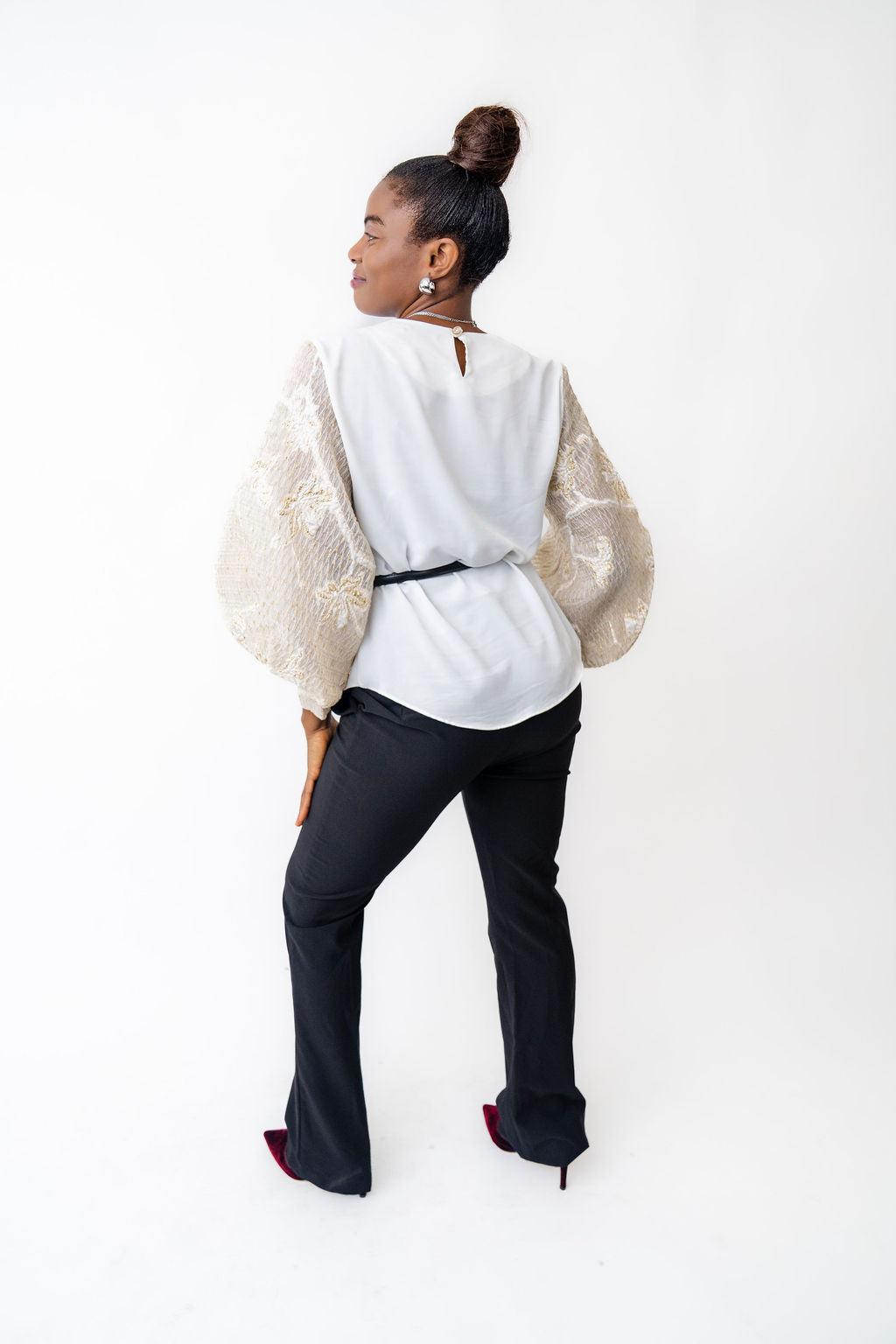 stylish bishop white blouse
