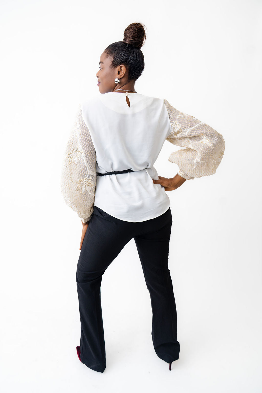 stylish bishop white blouse