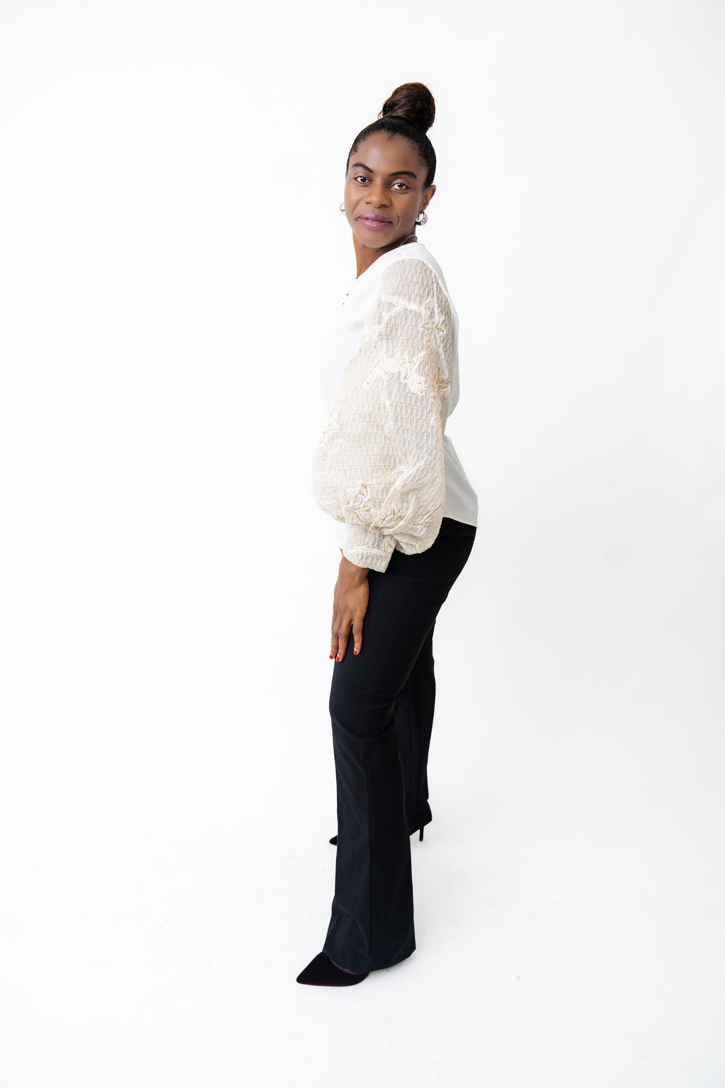 stylish bishop white blouse
