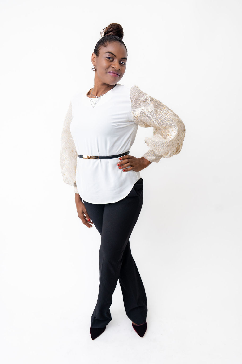 stylish bishop white blouse