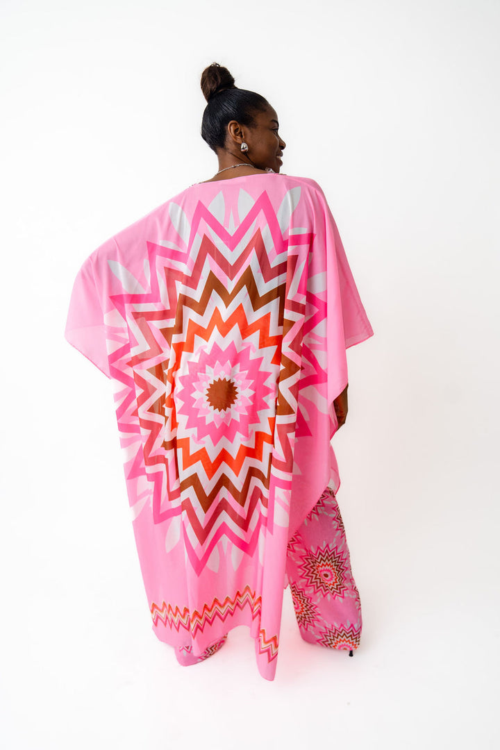 Two-piece set pink Kimono with pants