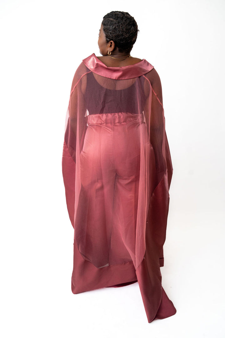 pink outfit with a sheer overlay