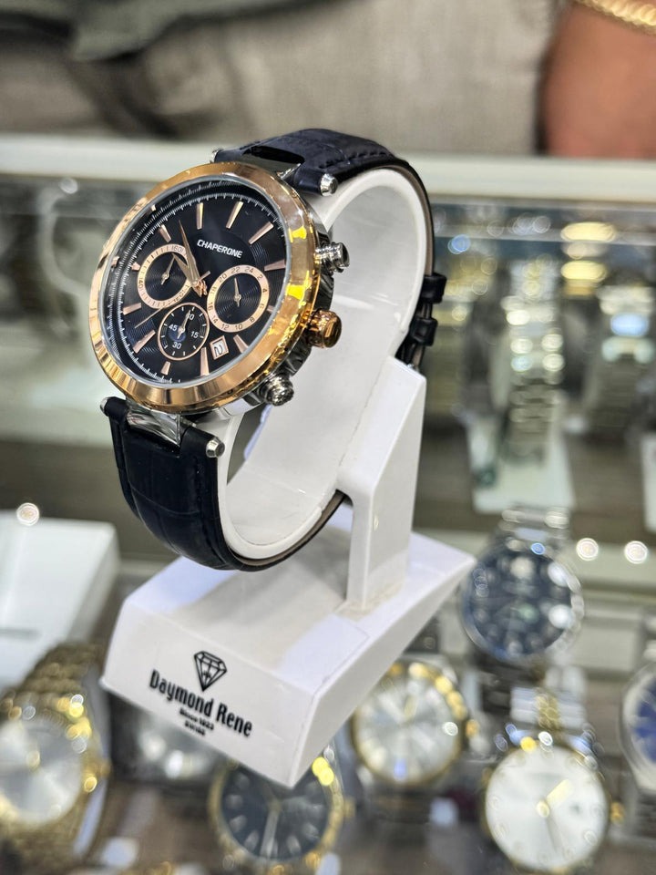Gold and black watch